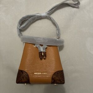 Michael Kors Two-Tone Tan and Brown Textured Leather Crossbody